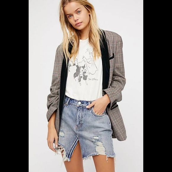 Free People WTF Relaxed & Destroyed Denim Skirt - Picture 1 of 5